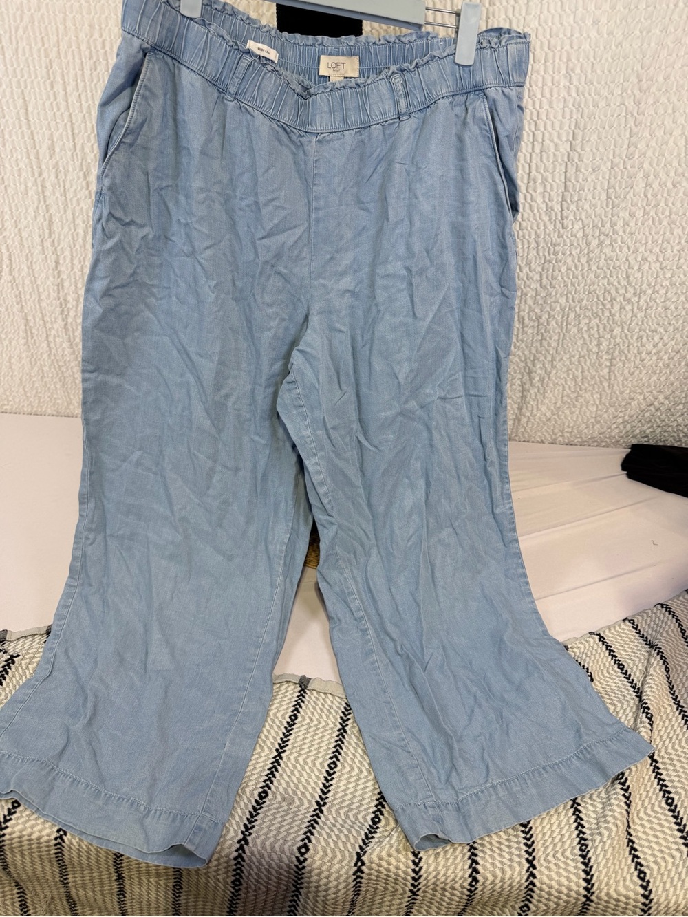 LOFT Light Blue Wide-Leg Linen Blend Pants